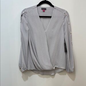 Vince Camuto Black and White Wrap Blouse 3/4 Sleeve